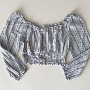 Aeropostal peasant top, blue & white, Size L, long sleeve